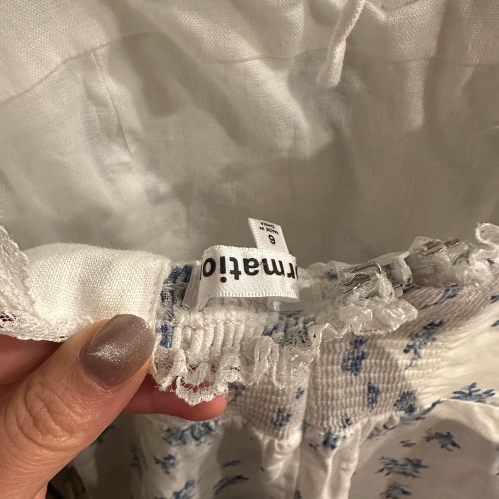 Reformation Evianna Linen Dress White and Blue Floral Mini Dress - Picture 9 of 9